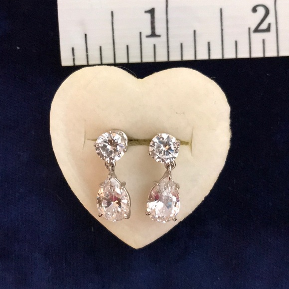 Pear and Round Cut Faux Diamond Drop Earrings - Picture 2 of 6